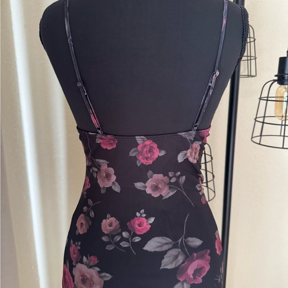 Motel Rocks Black Floral Lace Trim Mini Dress XS Goth Slip Y2K - Picture 7 of 9